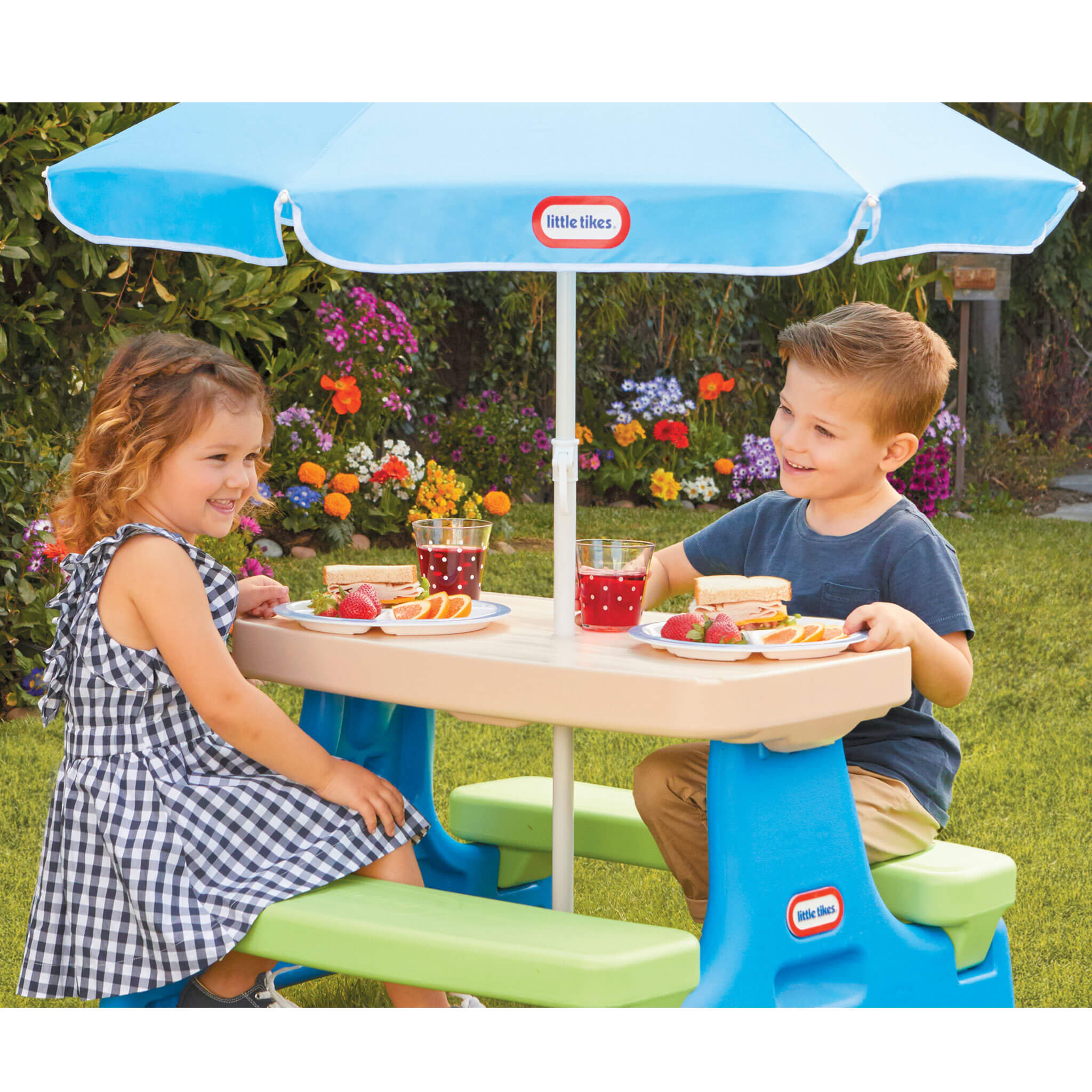 Easy Store? Jr. Play Table with Umbrella - Blue/Green - Image 2